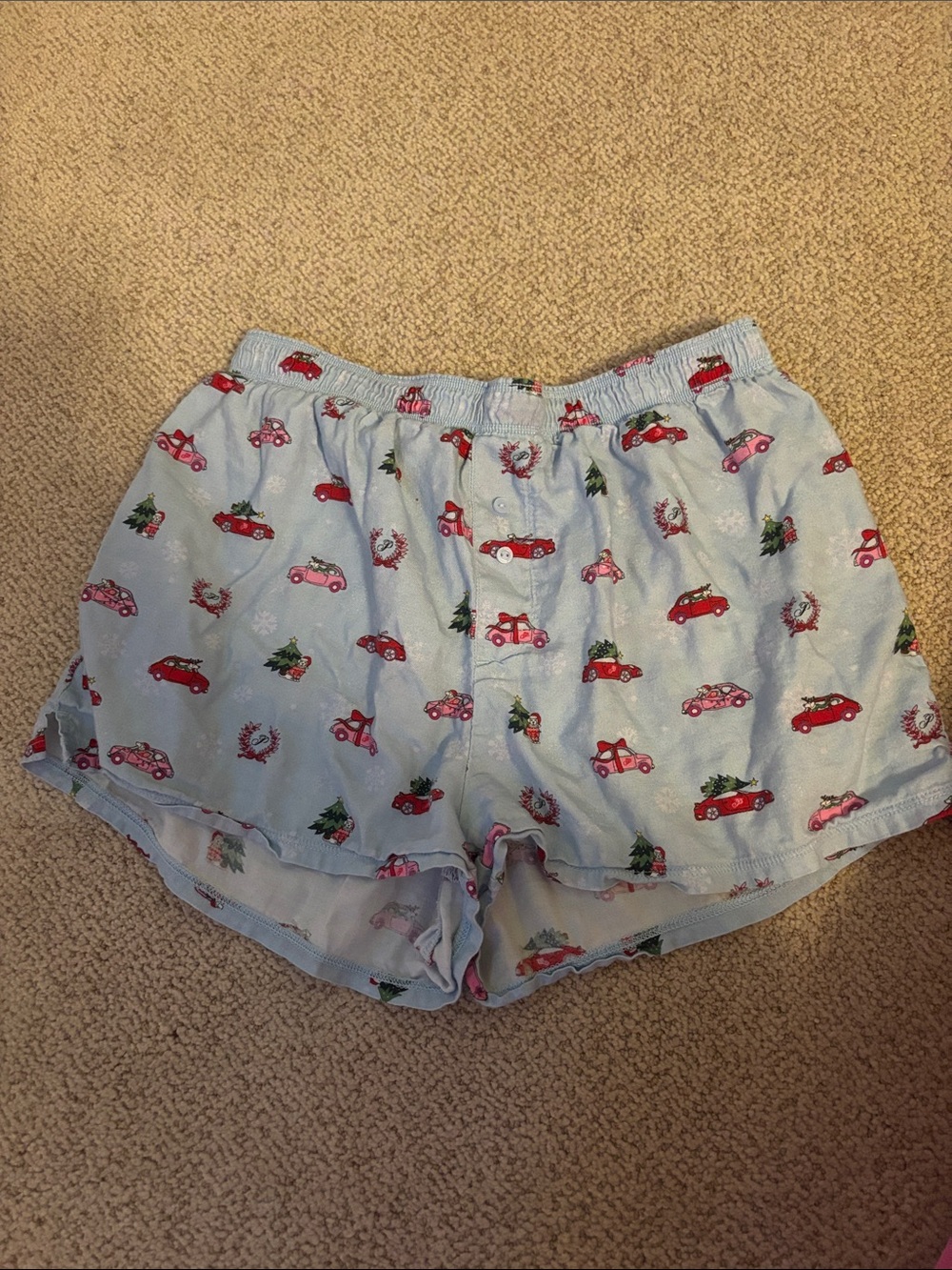 PINK Victoria's Secret Light Blue Holiday Car Print Sleep Shorts